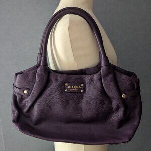 Kate Spade Purple / Plum Pebbled Leather Handbag Zip Top Double Handle Satchel